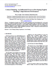 Critical Thinking: An Influential Factor In Developing English Reading Comprehension Performance